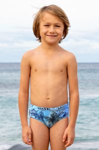 Swim Boys Briefs, Fabric: 20% Cotton X 80% Polymide, Color: Blue Overall Print, Sizes: 6Y-12Y