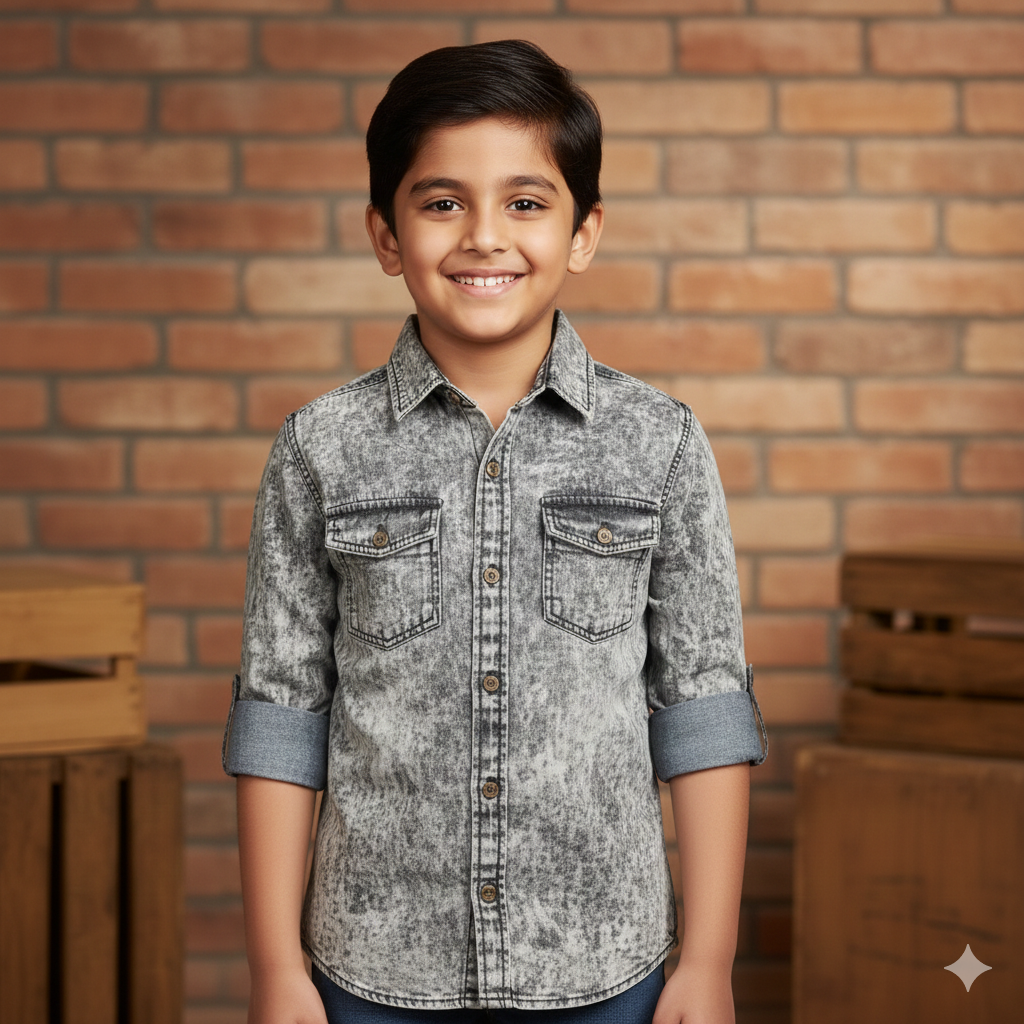 Boys Gray Denim Shirt Export from littleBIG Fashion & Apparels, Bangladesh.