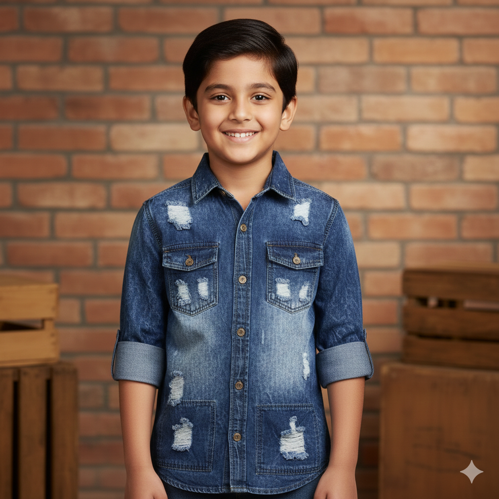 Boys Ripped Denim Shirt Export from littleBIG Fashion & Apparels, Bangladesh.